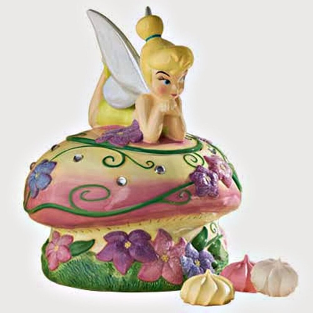 Disney Tinkerbell on Flowers, Mushroom Cookie Jar Retired Tinker Bell Br…
